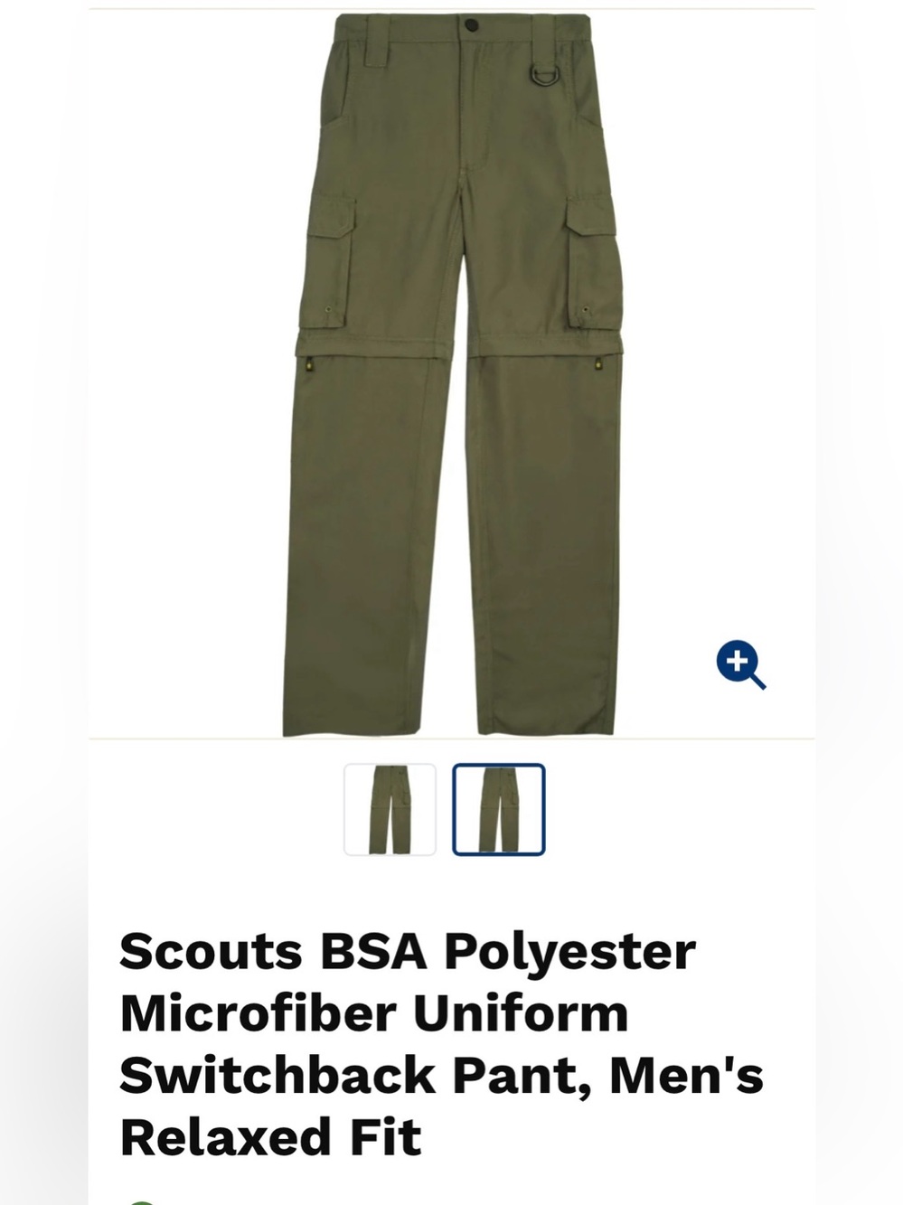 Boy Scouts of America Microfiber Uniform Switchback Pants Men’s XL Relaxed Fit